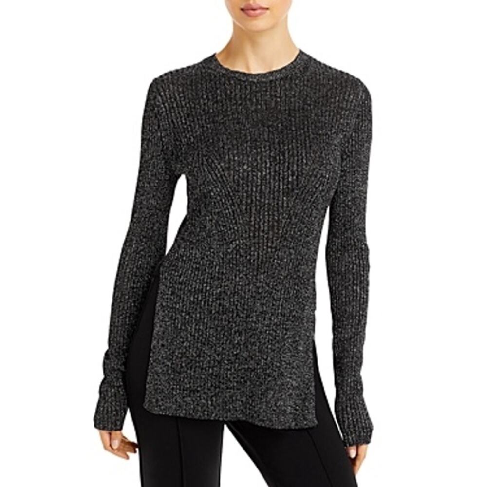 Proenza Schouler White Label L Silver Metallic Ribbed Knit Side Slit Sweater